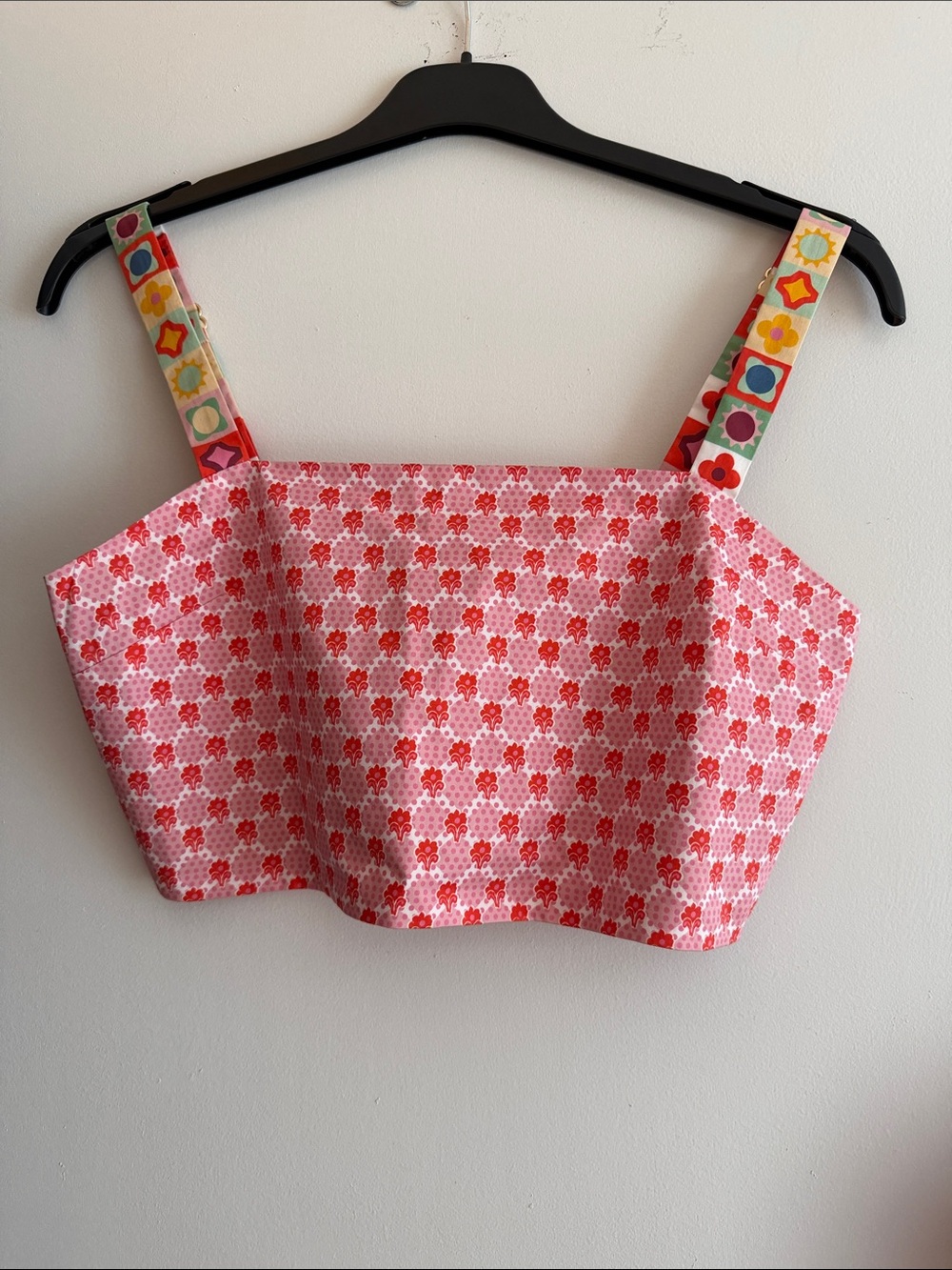 Pink Floral Crop Top and Maxi Skirt with Colorful Printed Straps Size S